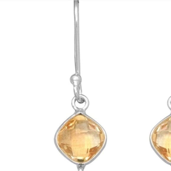 Triple Drop Cushion Cut Golden Citrine and Sterling Silver Earrings NWT - Picture 6 of 8